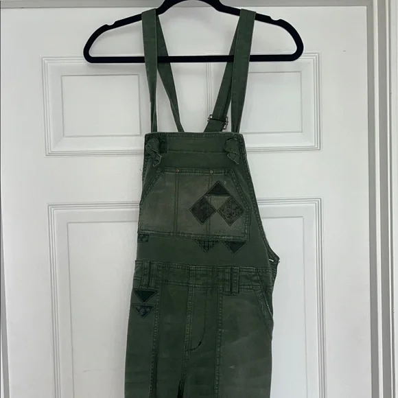 Anthropologie Green Overalls with Geometric Patches - Picture 1 of 12